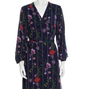 Ted Baker Navy Floral Print Midi Length Dress - Designer size 2
